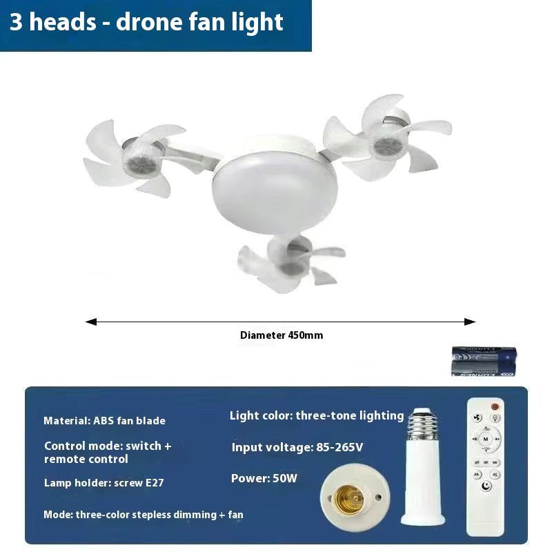 Drone Fan Integrated Light with E27 Screw Creative 3/4/5 Head Remote-Controlled - Image 7