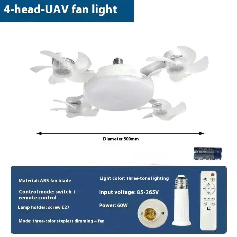 Drone Fan Integrated Light with E27 Screw Creative 3/4/5 Head Remote-Controlled - Image 8